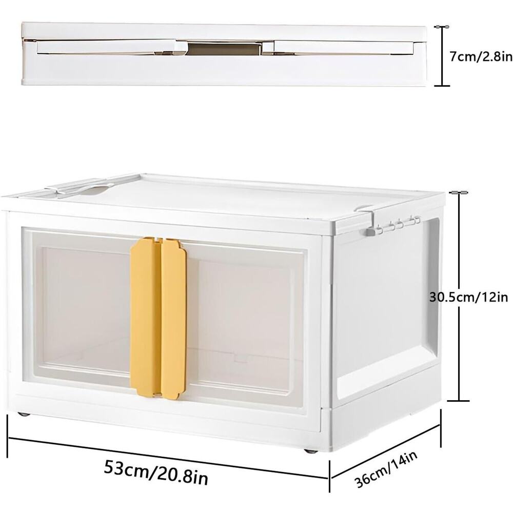 Collapsible Plastic Storage Bin-Clear/White Double-Door Container Box w/Lid Lrge